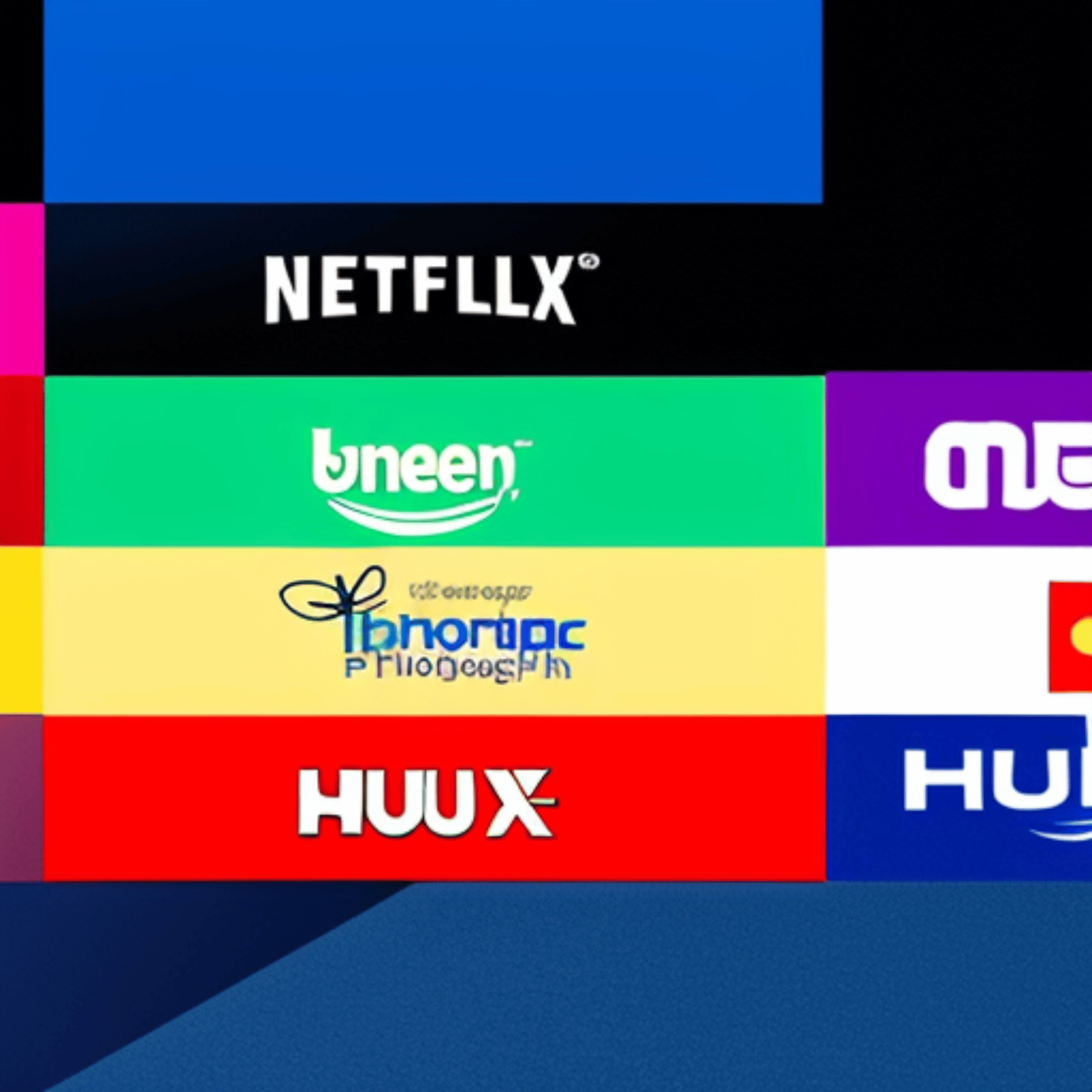 An illustration of multiple streaming services (e.g. Netflix, Hulu, Amazon Prime, Disney+, etc.) competing against each other in a ring