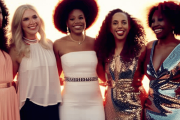 A group of female music artists standing together in celebration
