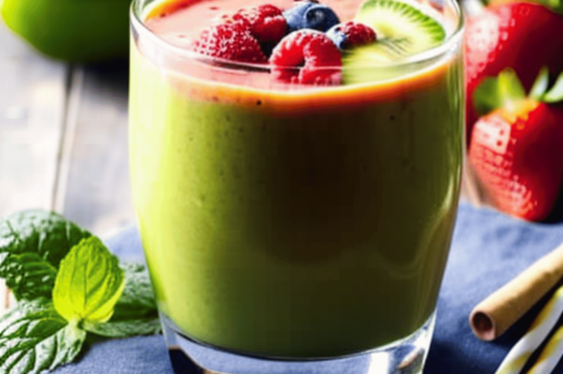 A smoothie made with fresh fruits and vegetables