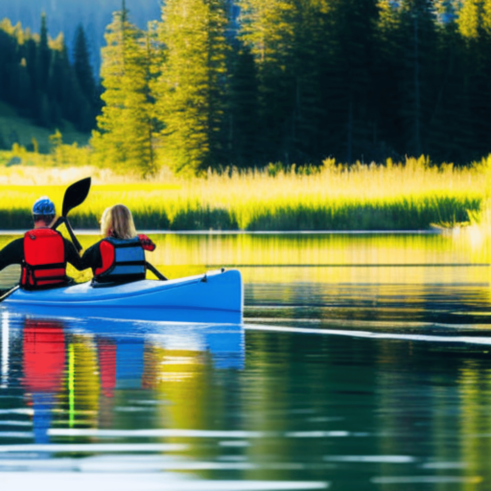 A couple kayaking on a lake