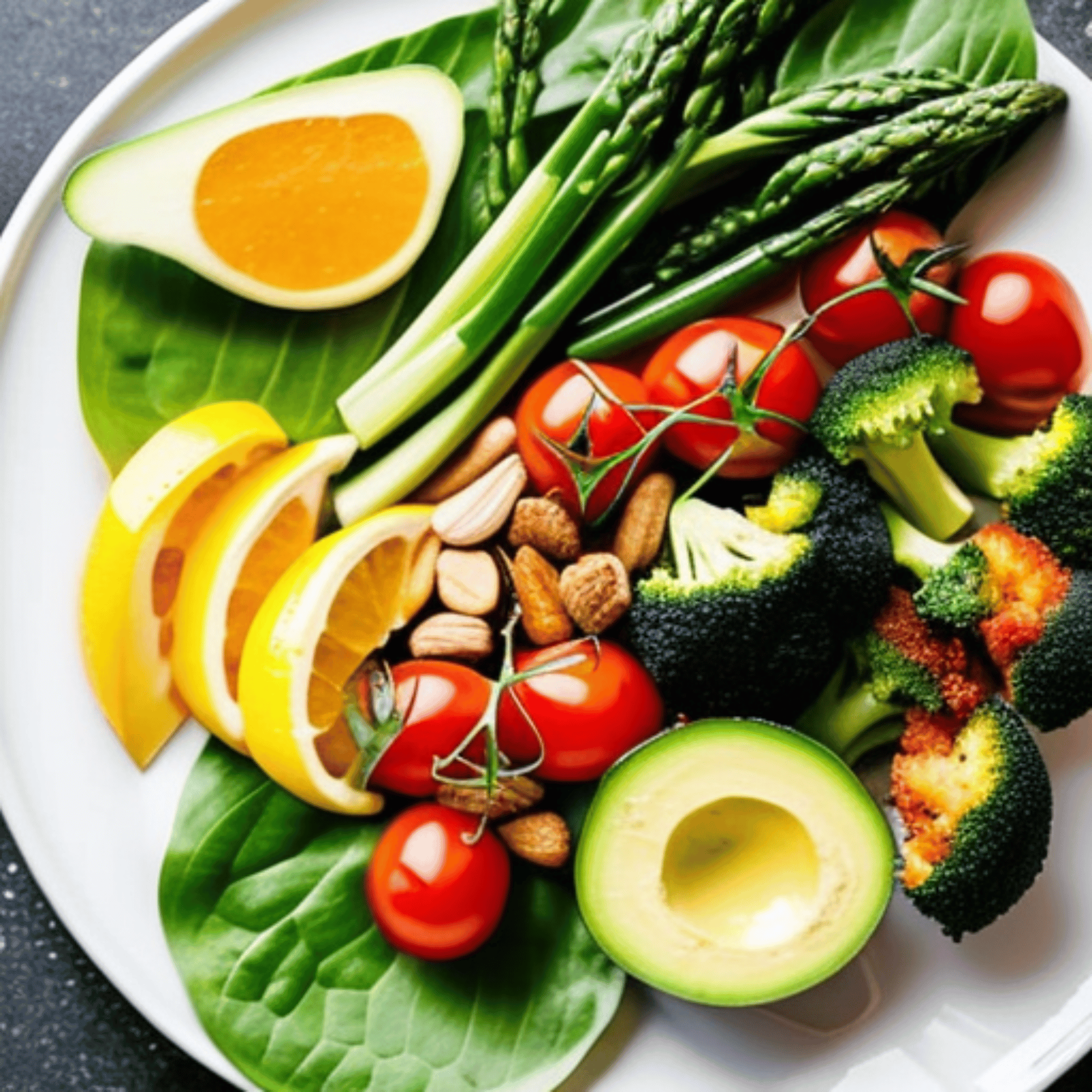 A photo of a plate of fresh, colorful vegan food